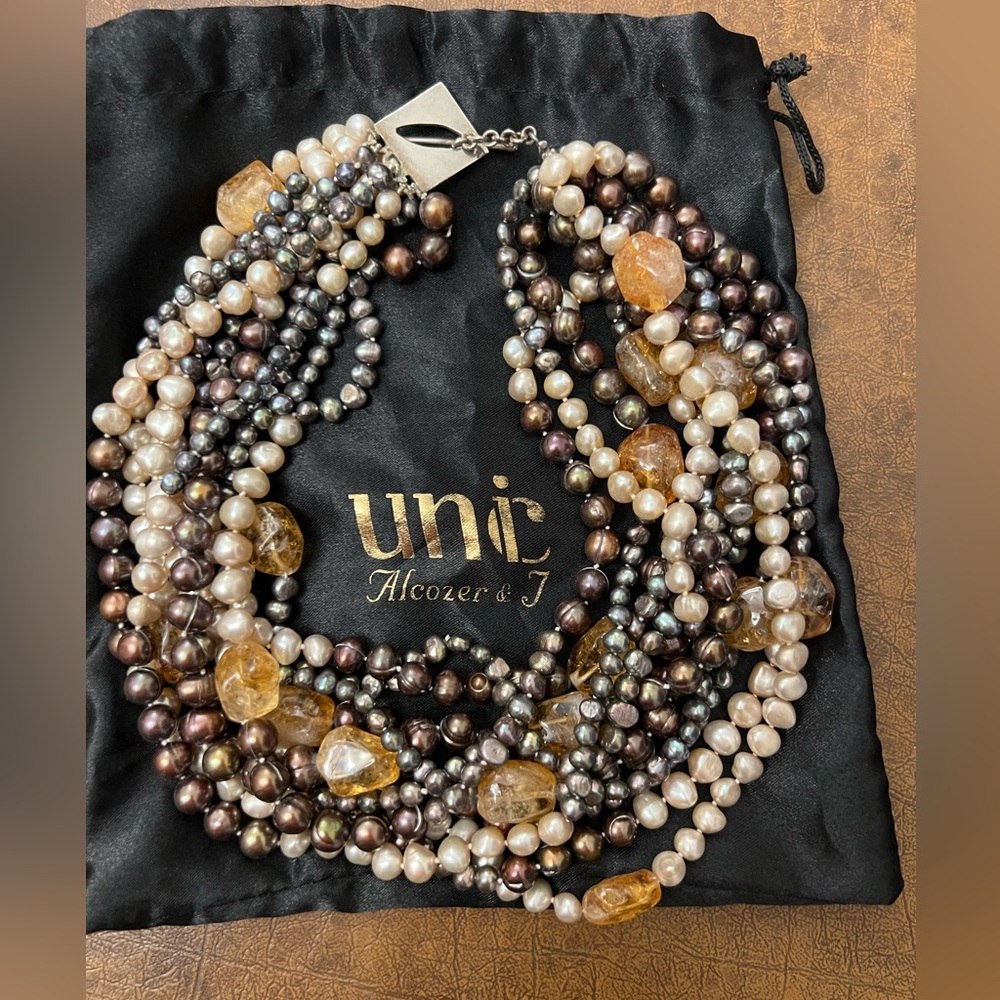 Unic Alcozer & J Pearls & Stone necklace. 5” diameter.